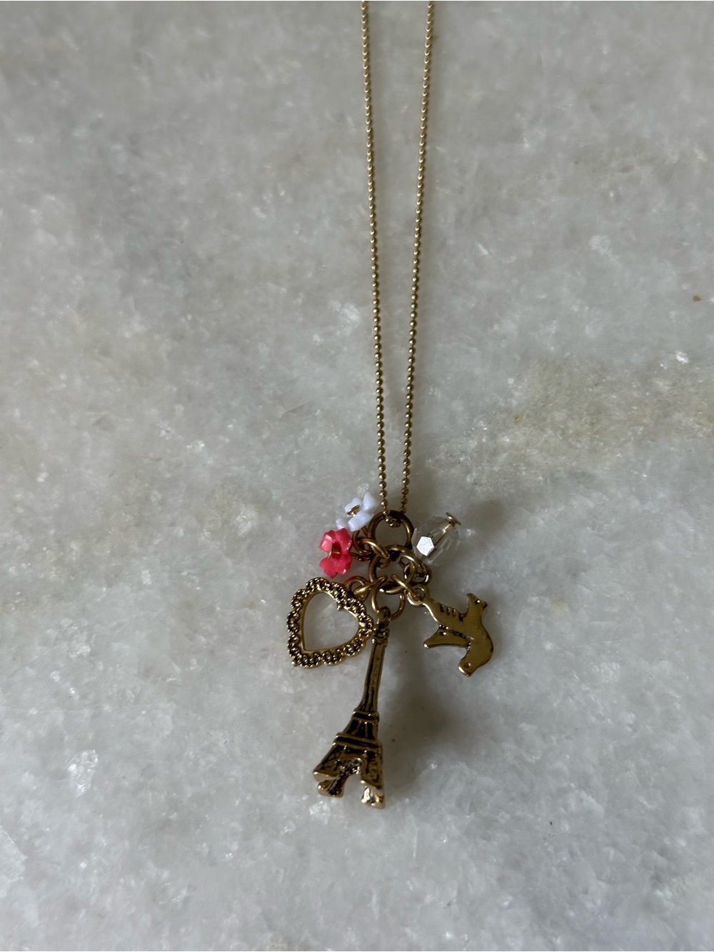 Paris Theme Eiffel Tower Gold Toned Charm Pendant Necklace 19” Parisian Chic